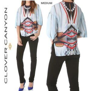 Clover Canyon Blue Multicolor Metro Station Scoop Neck Top Blouse